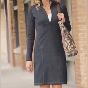 Athleta Cassidy Dark Blue Gray Long Sleeve Scuba 1/2 Zip Ponte Knit Dress